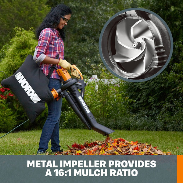 Worx TRIVAC 12 Amp 3-in-1 Blower/Mulcher/Vacuum With LEAFPRO Collection System
