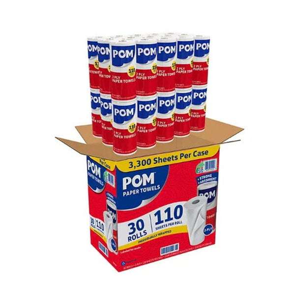 POM Individually Wrapped 2-Ply Paper Towels 110 sheets/roll, 30 rolls