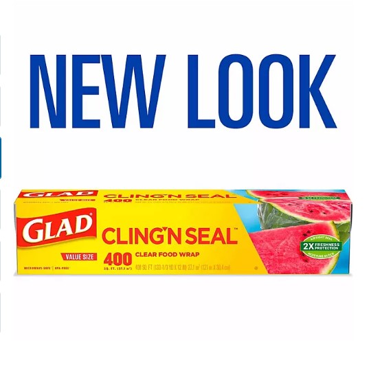 Glad Cling ‘N Seal Clear Plastic Food Wrap 400 sq. ft./roll, 2 rolls