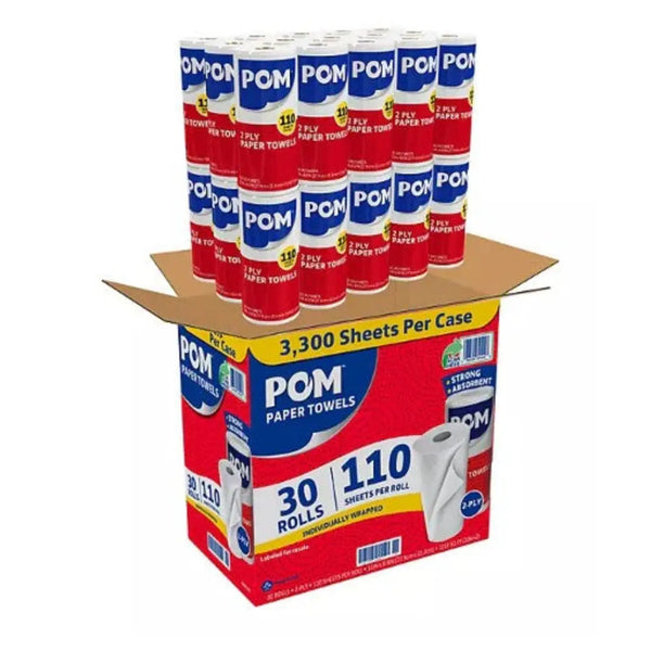 POM Individually Wrapped 2-Ply Paper Towels 110 sheets/roll, 30 rolls