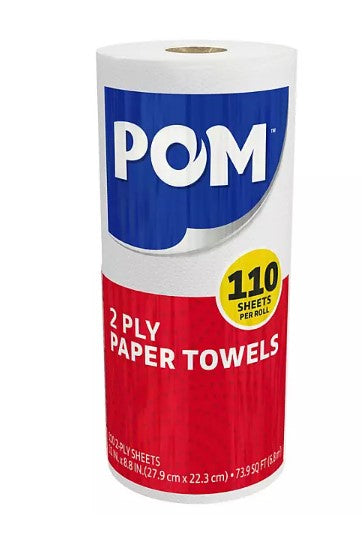 POM Individually Wrapped 2-Ply Paper Towels 110 sheets/roll, 30 rolls
