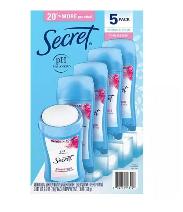 Secret Invisible Solid Antiperspirant and Deodorant, Powder Fresh, 2.6 oz., 5 pk. Secret Invisible Solid Antiperspirant and Deodorant, Powder Fresh, 2.6 oz., 5 pk.