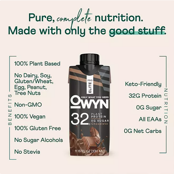 OWYN Pro Elite 32g Keto Plant Protein Shake, Chocolate 11.15 fl. oz., 15 pk.