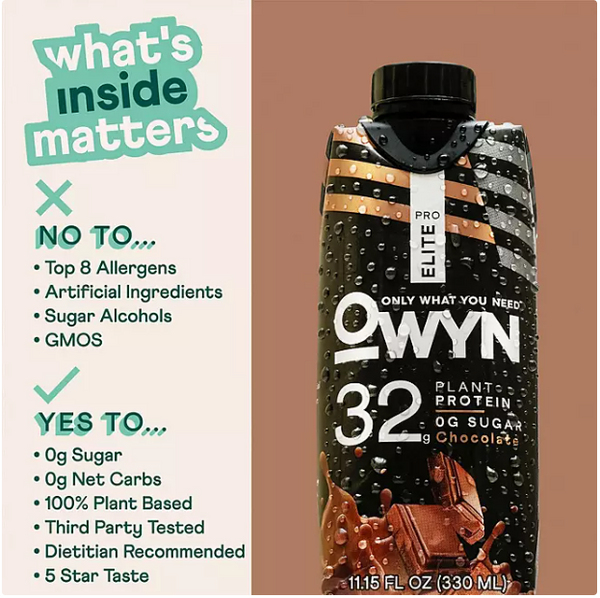 OWYN Pro Elite 32g Keto Plant Protein Shake, Chocolate 11.15 fl. oz., 15 pk.