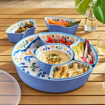 Member's Mark Bamboo Melamine 6-Section Serving Platter with Lazy Susan Base and Storage Lid