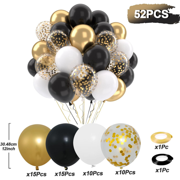 Black and Gold Balloons Set with Gold Confetti Balloons for Party Decor