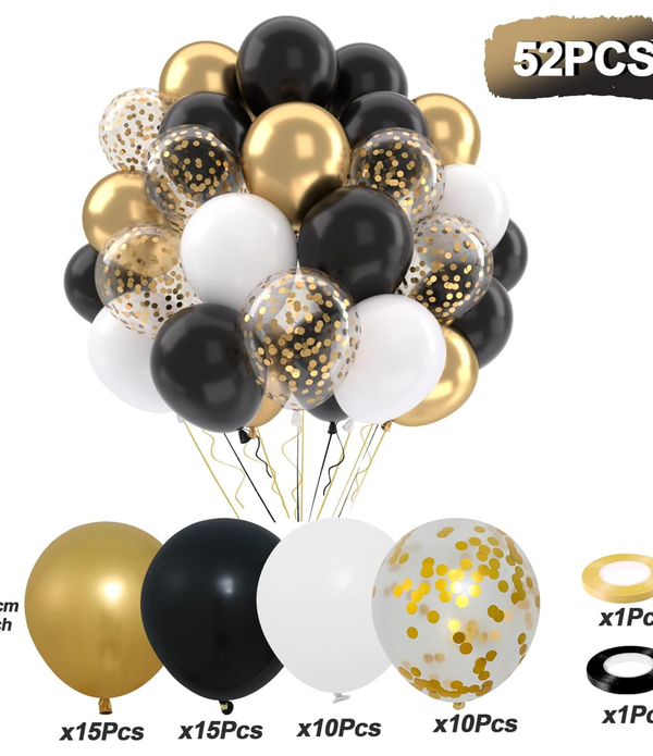 Black and Gold Balloons Set with Gold Confetti Balloons for Party Decor