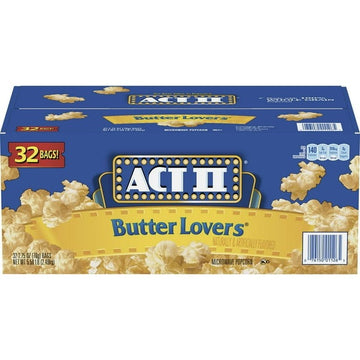 ACT II Butter Lovers Microwave Popcorn – 32 Pack, 2.75 oz Bags | Best Microwave Butter Popcorn Snack for Movie Nights