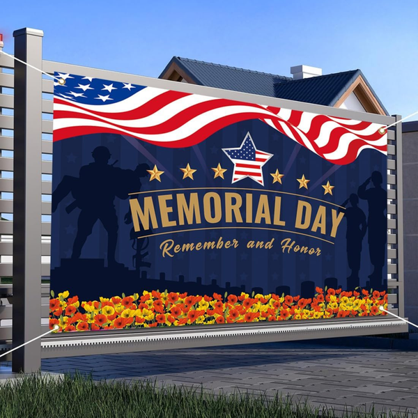 Memorial Day Banner Patriotic USA Flag Backdrop for Party Decoration