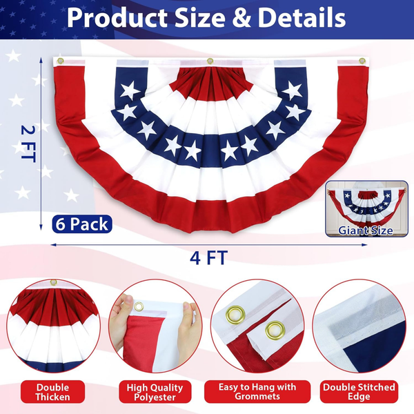 American Flag Bunting Patriotic 6 Pack Pleated Fan Flags for Outdoor Decoration