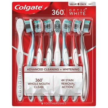 Colgate Optic White 360 Soft Manual Toothbrush, 8 ct.