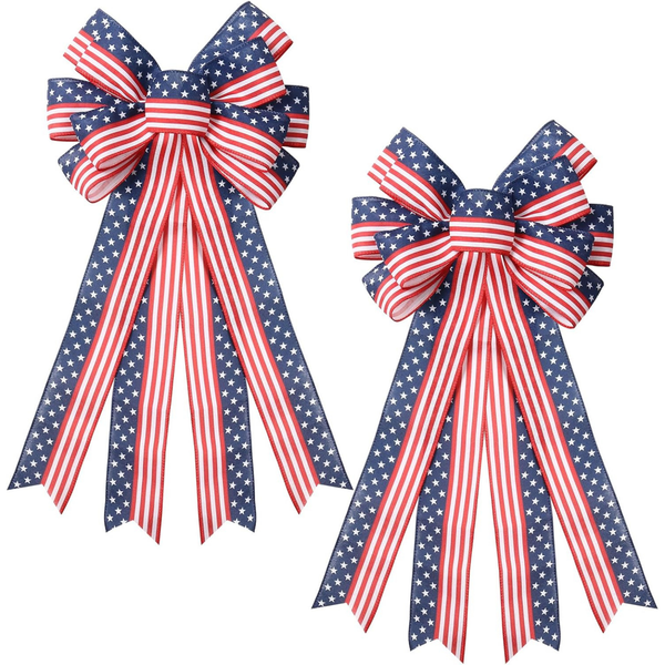 4th of July Wreath Patriotic Bow Door Decorations for Home and Outdoor Use