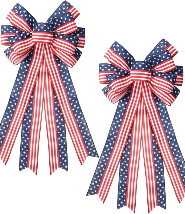 4th of July Wreath Patriotic Bow Door Decorations for Home and Outdoor Use