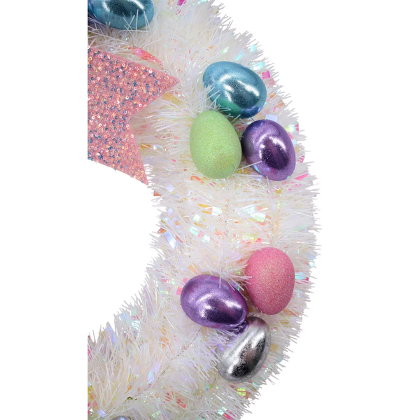 Easter Door Decoration – 24" Tinsel Bunny Wreath for Springtime Décor