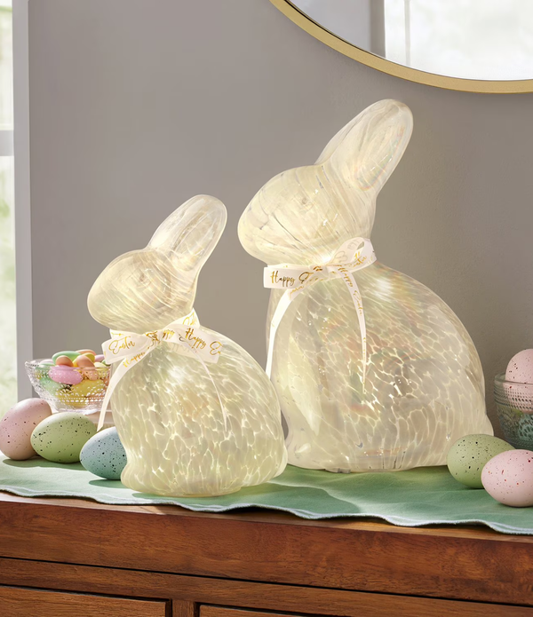 Easter Table Decor –  Pre-Lit Glass Bunny Decor, Set of 2