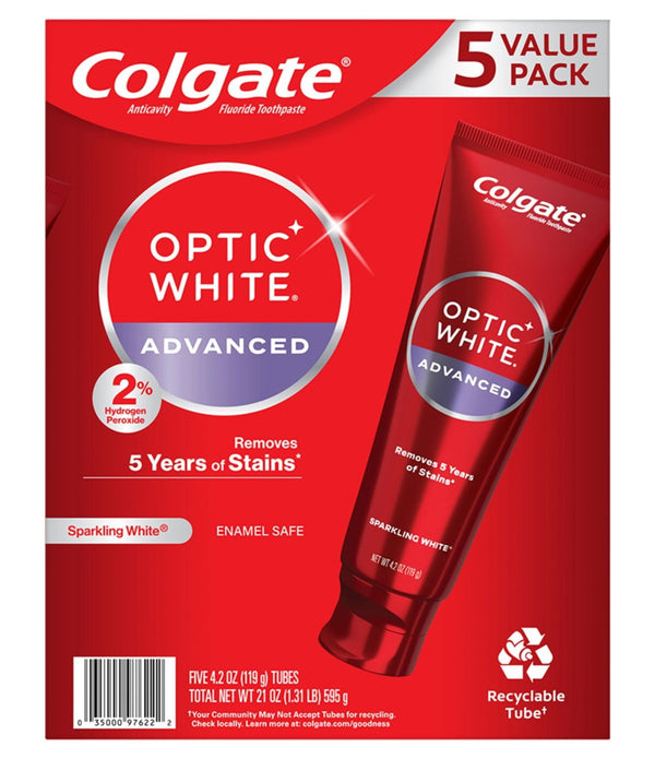 Colgate Optic White Advanced Teeth Whitening Sparkling White Toothpaste, 4.2 oz., 5 pk.
