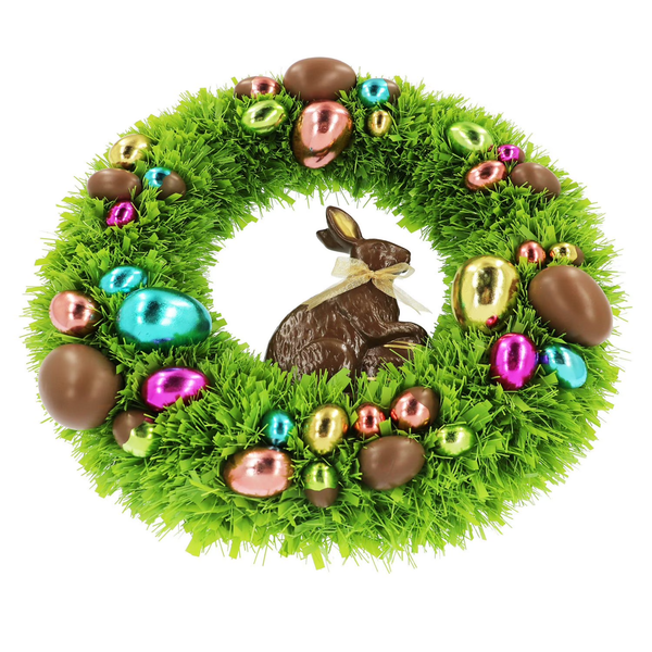 Easter Decorations – 24" Chocolate-Style Bunny Tinsel Wreath