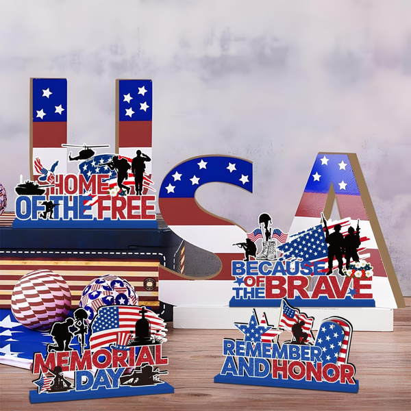 Memorial Day Decorations Wooden Table Centerpiece Set for Patriotic Display