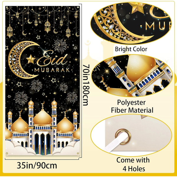 Eid Mubarak Hanging Flag Banner – Modern Eid Decoration for Home & Party Decor