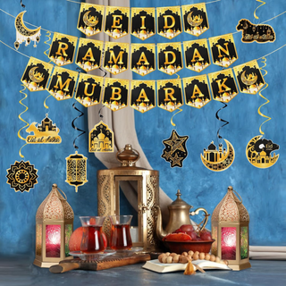 Ramadan Decorations Canada – 3PCS Ramadan Mubarak Banner with 18PCS Hanging Swirls for Eid & Party Decor