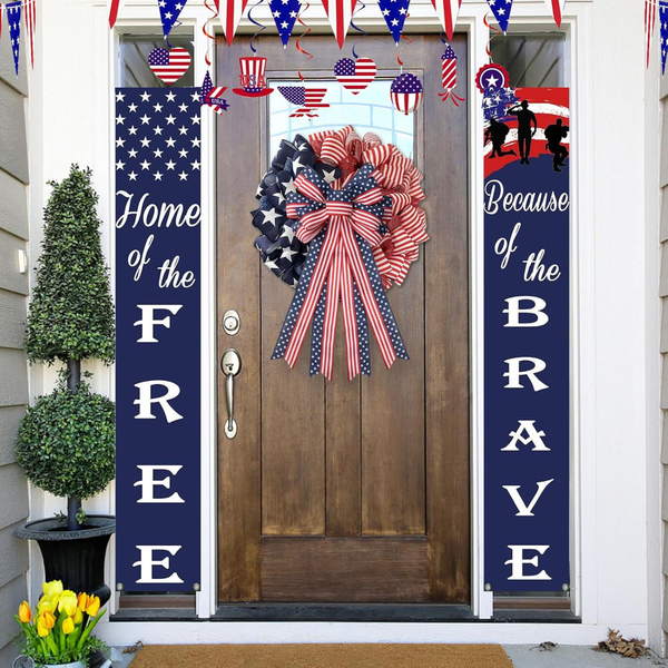 4th of July Wreath Patriotic Bow Door Decorations for Home and Outdoor Use