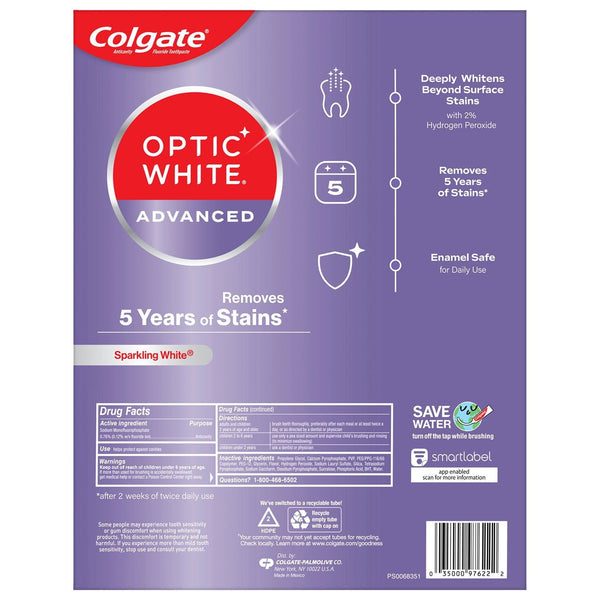 Colgate Optic White Advanced Teeth Whitening Sparkling White Toothpaste, 4.2 oz., 5 pk.