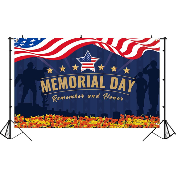Memorial Day Banner Patriotic USA Flag Backdrop for Party Decoration