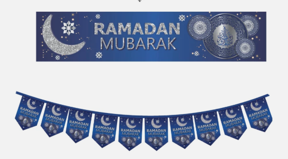 Blue & Silver Bumper Ramadan Mubarak Banners Bunting Balloons Decorate Balloon