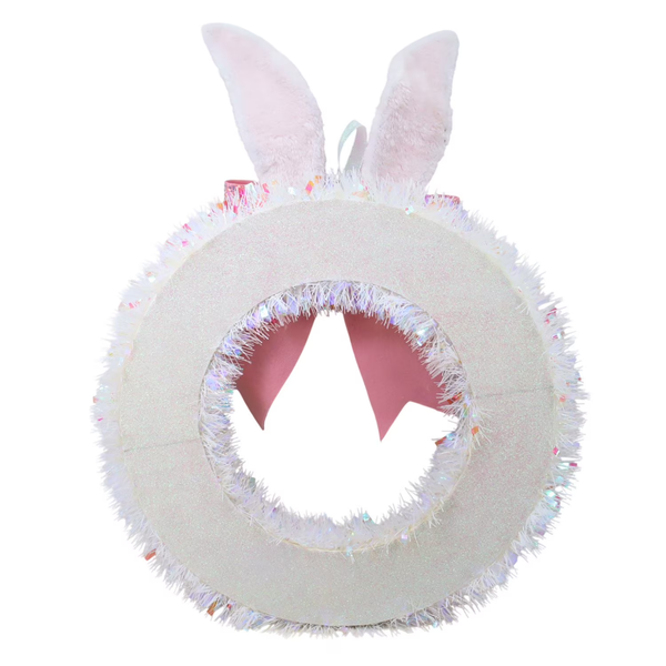 Easter Door Decoration – 24" Tinsel Bunny Wreath for Springtime Décor