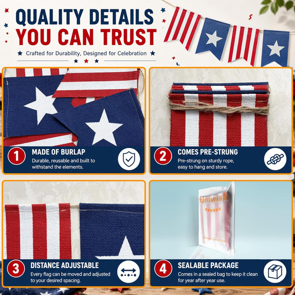 USA Flag Bunting Patriotic 4th of July Banner Decor
