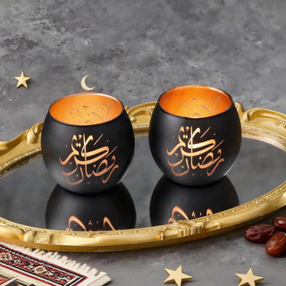 Ramadan Mubarak Decorations Indoor – 4 Pcs Laser Etched Glass Tealight Candle Holders