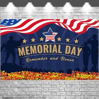 Memorial Day Banner Patriotic USA Flag Backdrop for Party Decoration