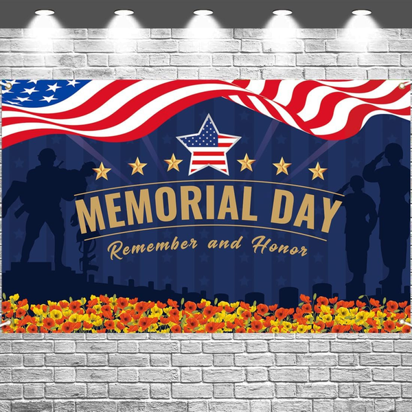 Memorial Day Banner Patriotic USA Flag Backdrop for Party Decoration