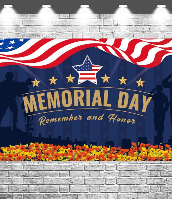 Memorial Day Banner Patriotic USA Flag Backdrop for Party Decoration