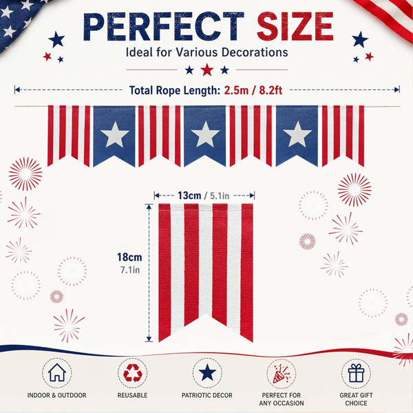USA Flag Bunting Patriotic 4th of July Banner Decor