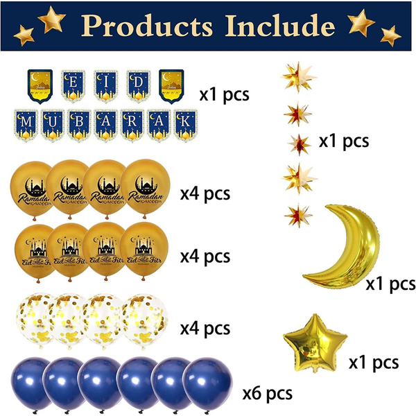 Eid Mubarak Balloons for Festive Party Decoration Kit