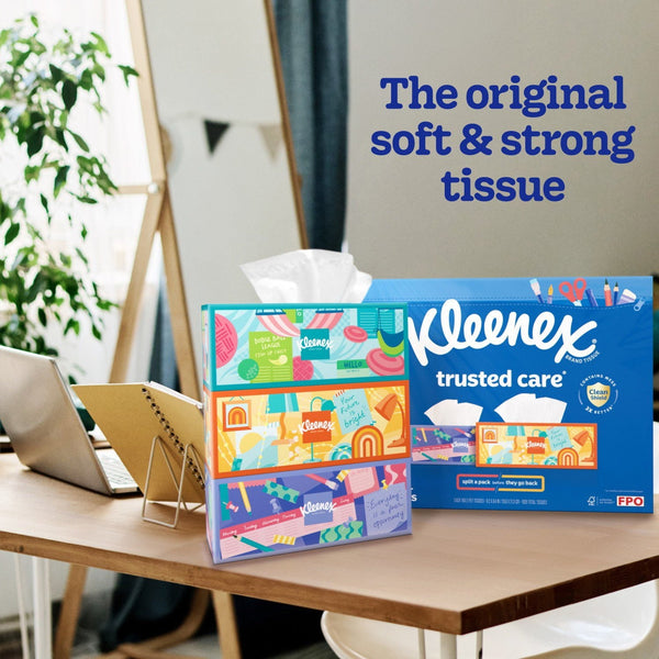 Kleenex Trusted Care 2-ply Facial Tissues 12 boxes, 160 tissues/box
