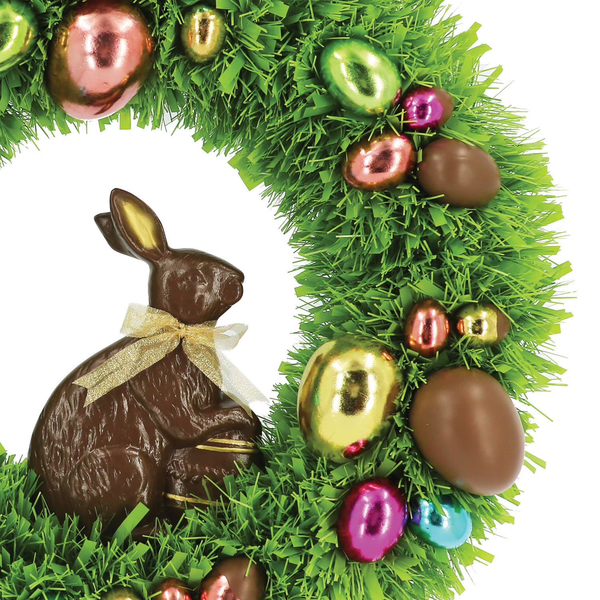 Easter Decorations – 24" Chocolate-Style Bunny Tinsel Wreath