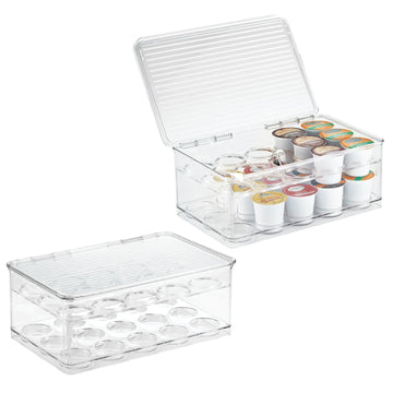 iDesign Set of 2 Linus Clear 2-Tiered Coffee Pod Holders With Hinged Lid