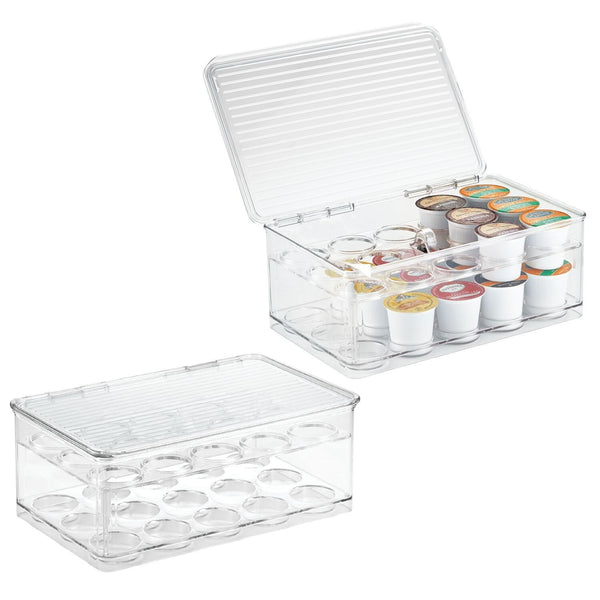 iDesign Set of 2 Linus Clear 2-Tiered Coffee Pod Holders With Hinged Lid
