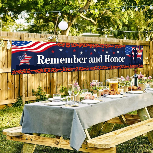 Independence Day Banner Remember and Honor Patriotic Backdrop Decoration