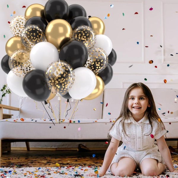 Black and Gold Balloons Set with Gold Confetti Balloons for Party Decor