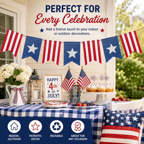 USA Flag Bunting Patriotic 4th of July Banner Decor