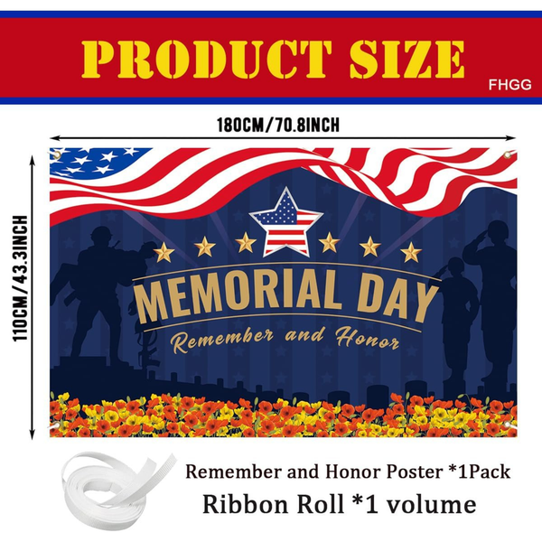 Memorial Day Banner Patriotic USA Flag Backdrop for Party Decoration