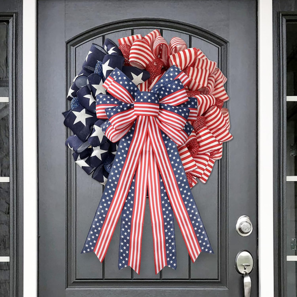4th of July Wreath Patriotic Bow Door Decorations for Home and Outdoor Use
