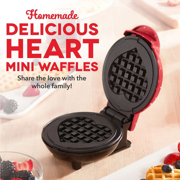 Dash Heart Miniature Waffle Maker with Heart Print Lid