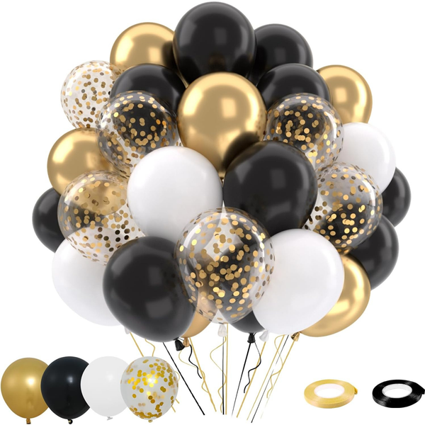 Black and Gold Balloons Set with Gold Confetti Balloons for Party Decor
