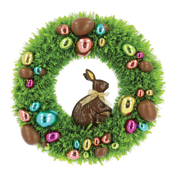 Easter Decorations – 24" Chocolate-Style Bunny Tinsel Wreath