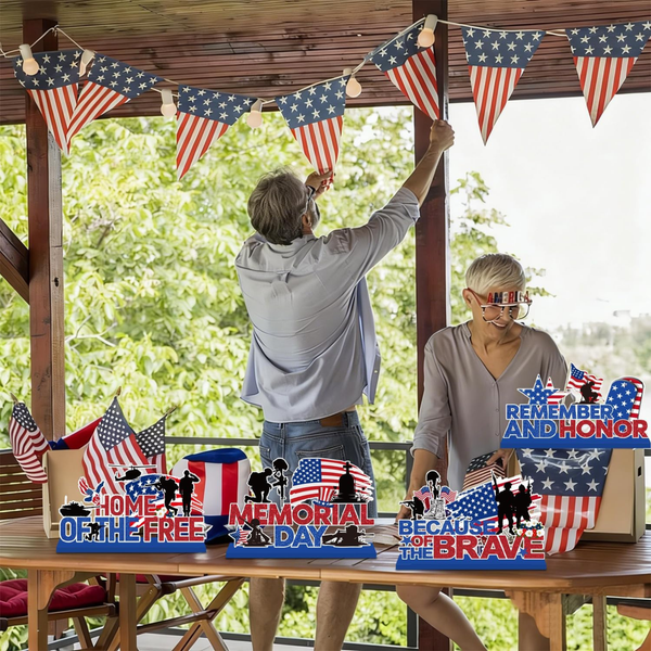 Memorial Day Decorations Wooden Table Centerpiece Set for Patriotic Display