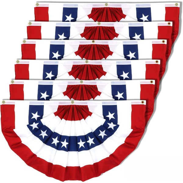 American Flag Bunting Patriotic 6 Pack Pleated Fan Flags for Outdoor Decoration